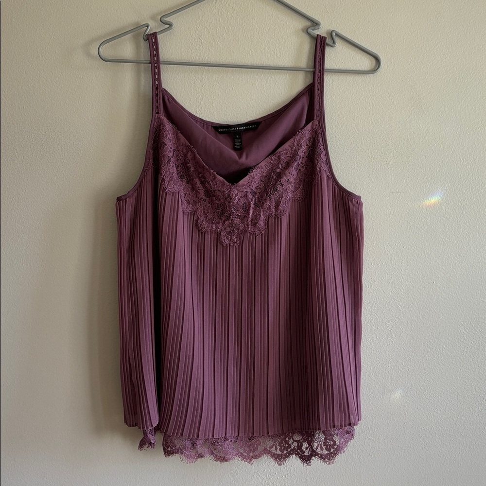 White House black market  Women's Purple Lace Trim pleated top